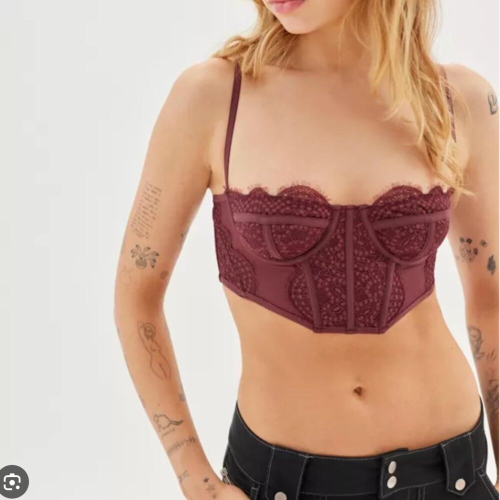 Urban Outfitters Out From Under Corset Cropped Top in Burgundy - Size Large